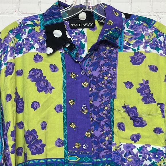Vintage Take Away Printed Short Sleeve Button Down Blouse - Picture 2 of 10